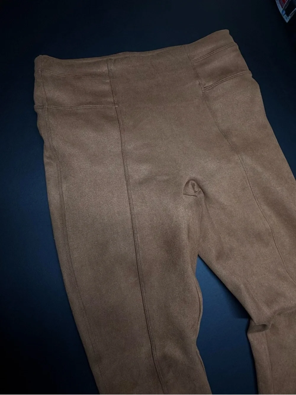 SPANX Brown Suede-Look High-Waist Leggings